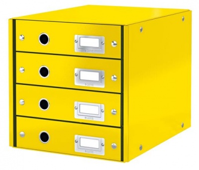 Zásuvkový box, polaminovaný kartón, 4 zásuvky, LEITZ "Click&Store", žltá