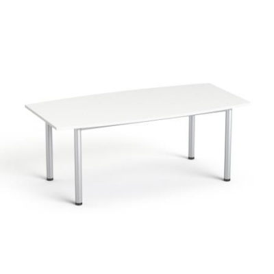 Konferenčný stôl, zakrivený, so sivými kovovými nohami, 80/95x190 cm, MAYAH "Freedom SV-43", biely
