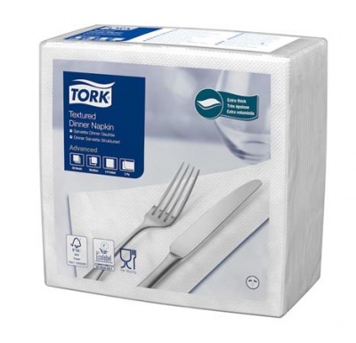 Servítka, 1/4 skladaná, 2-vrstvová, 39,5x39 cm, Advanced, TORK "Textúrovaná Dinner", biela