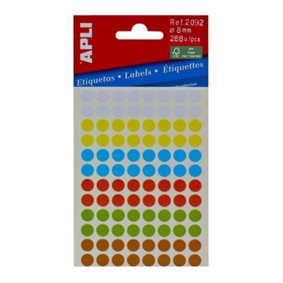 Etikety, 8 mm, okrúhle, ručne popisovateľné, farebné, APLI, 288 etikiet/bal
