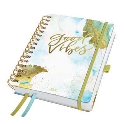 Diár, špirálový, A5, týždenný, 2026, tvrdá obálka, SIGEL "Jolie", Good Vibes