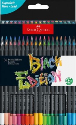 Farebné ceruzky, sada, trojhranné, FABER-CASTELL "Black Edition", 36 rôznych farieb