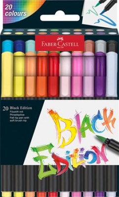 Fixky štetcové, FABER-CASTELL "Black Edition", 20 rôznych farieb